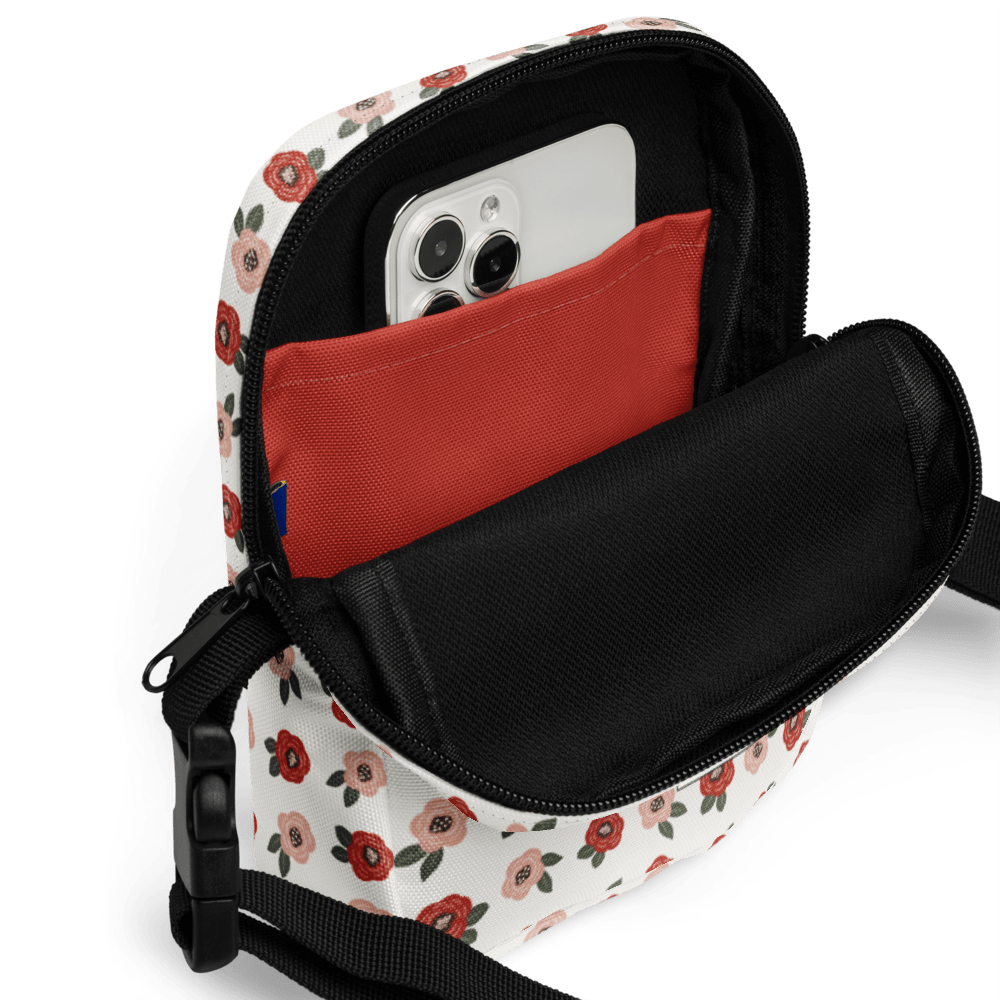 Red Pink Floral Blooms Utility Crossbody Bag