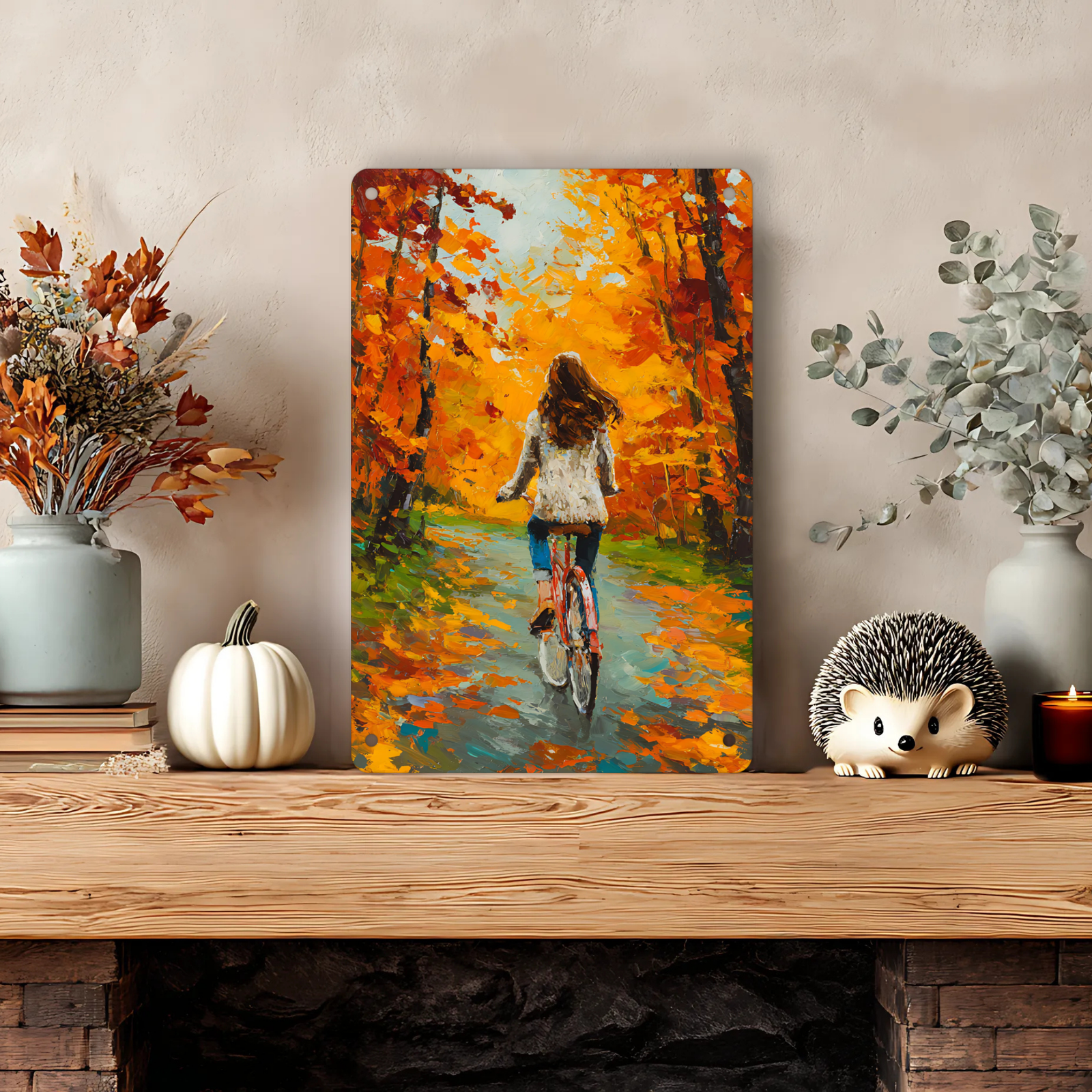Etsy Listing Autumn Girl Bicycle Forest Art First Picture (2)