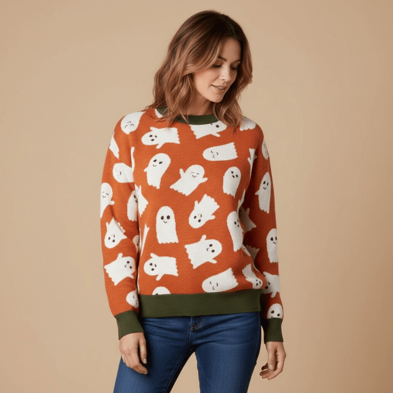 orange ghosts knitted sweater