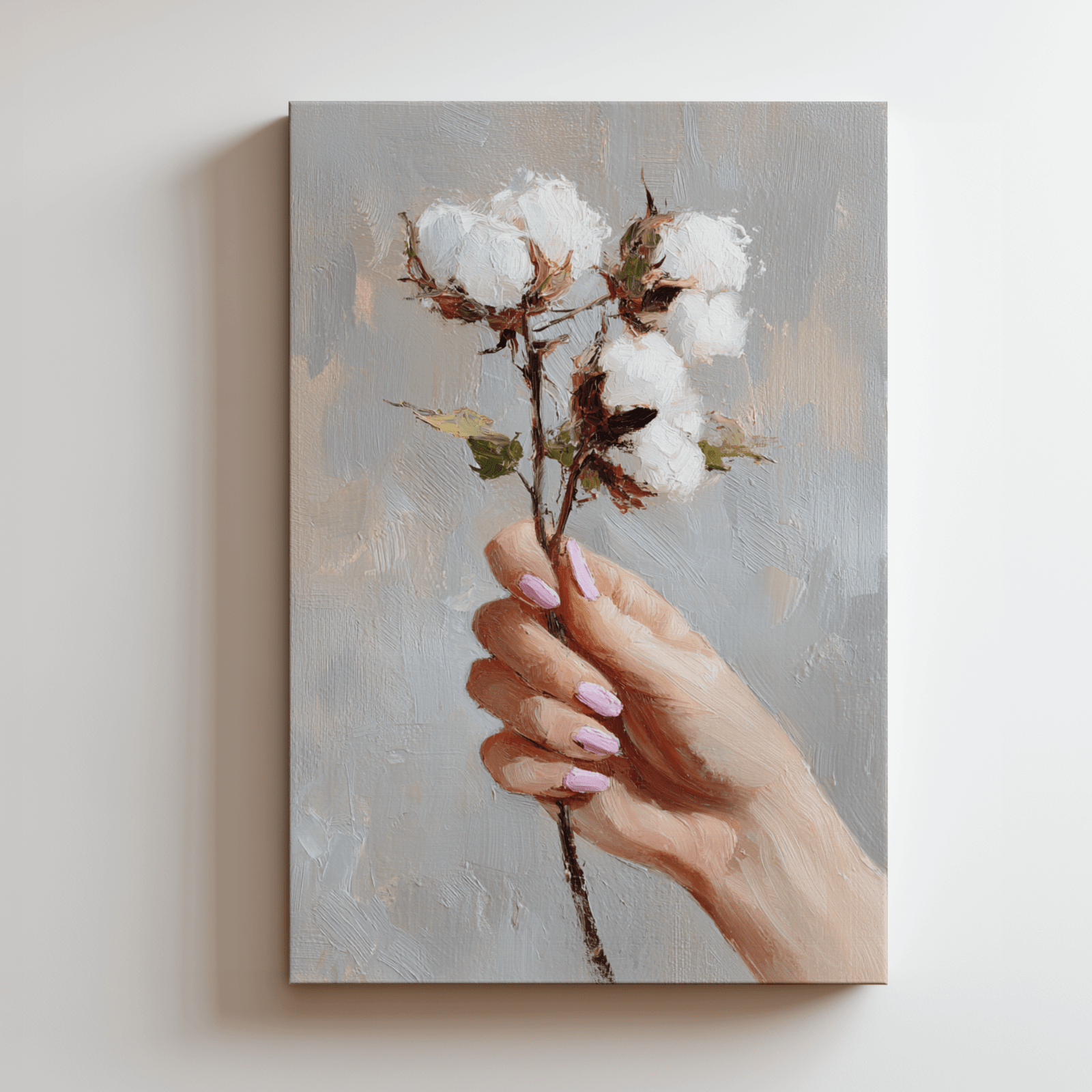 Woman Hand Holding Cotton Plant Canvas Art Mockups KB Shop Sizes (2000 x 2000 px)