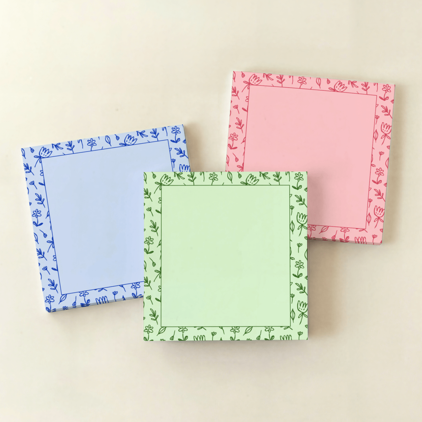 1 Green Floral Doodles Notepad 3x3