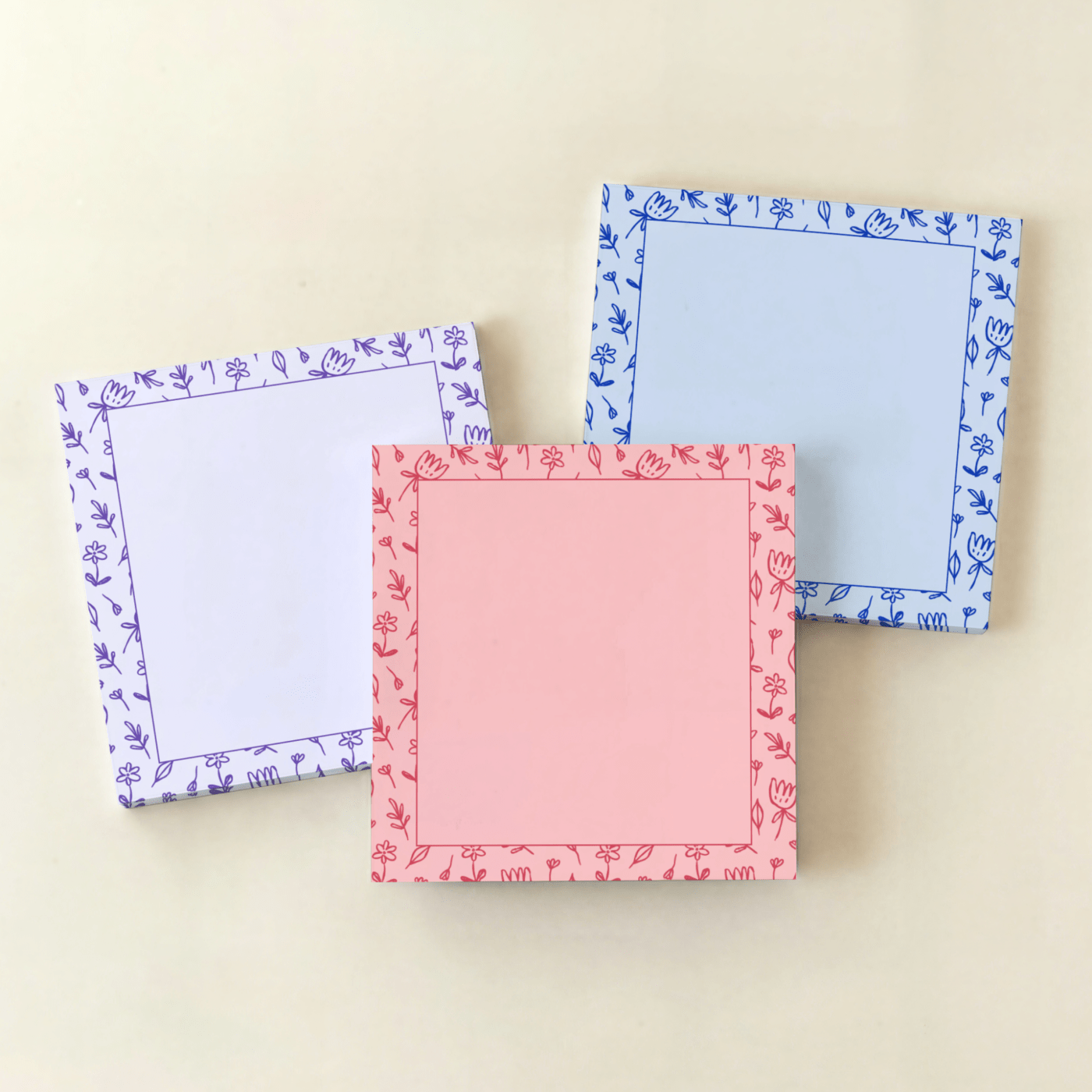 2 Pink Floral Doodles Notepad 3x3