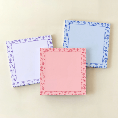 2 Pink Floral Doodles Notepad 3x3