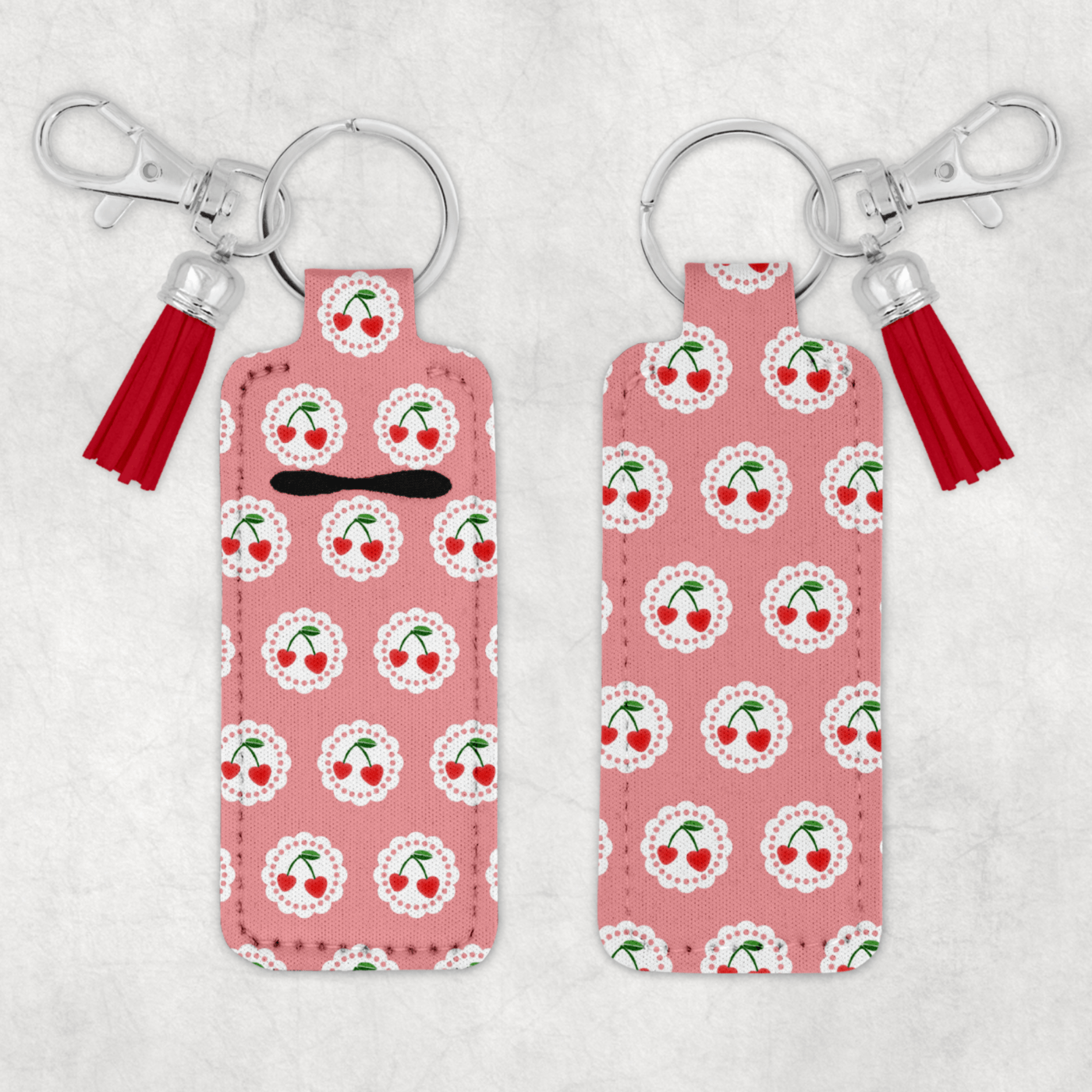 Pink Red Cherries Spring Summer KB Website Chapstick Keychain Mockup