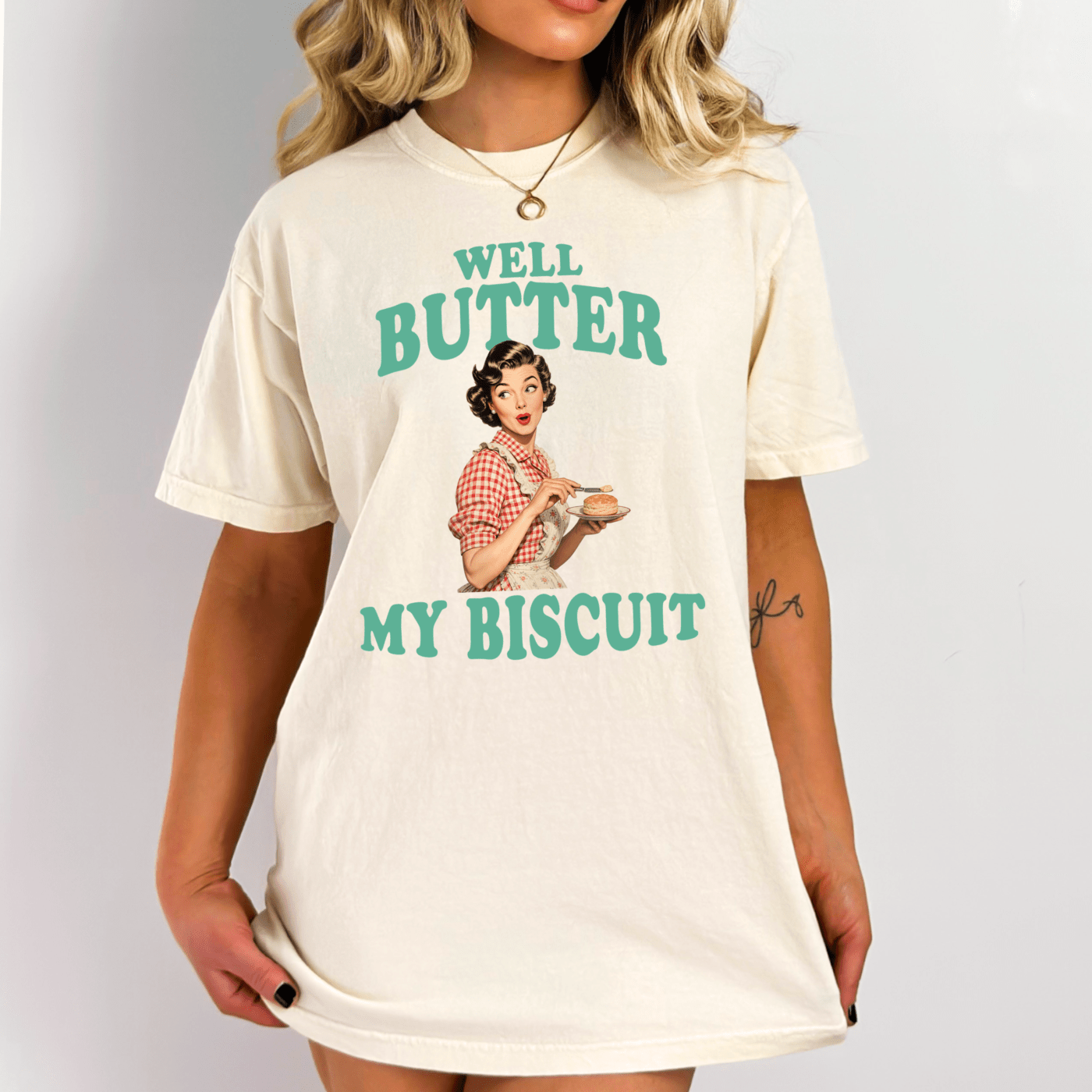 Well Butter My Biscuit Vintage Americana Funny Southern Phrase T Shirt Mockups Comfort Colors
