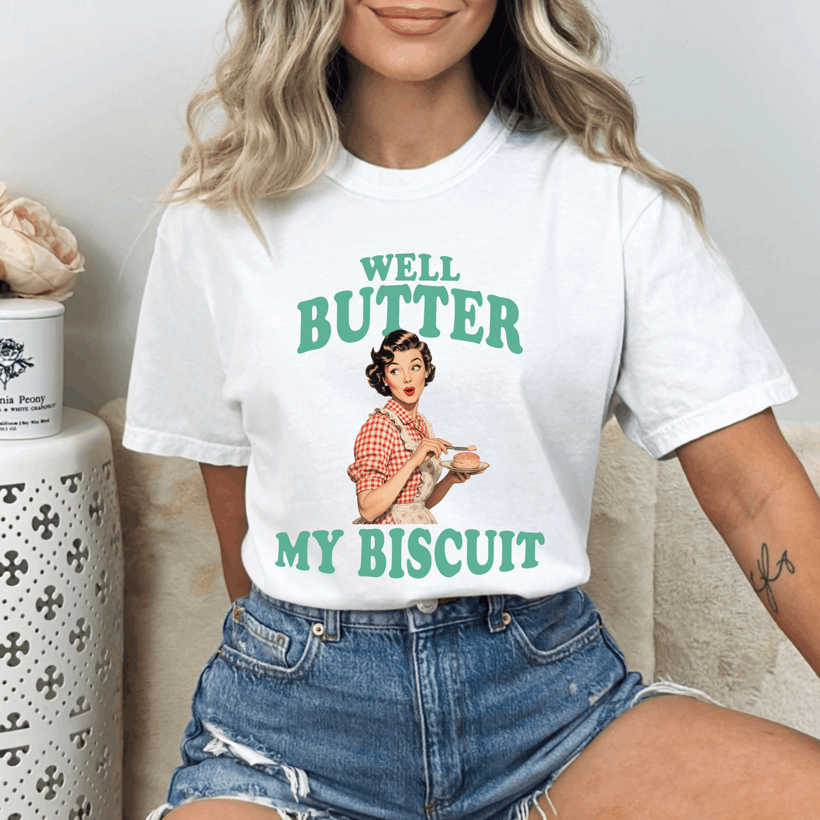Well Butter My Biscuit Vintage Americana Funny Southern Phrase T Shirt Mockups Comfort Colors(2)